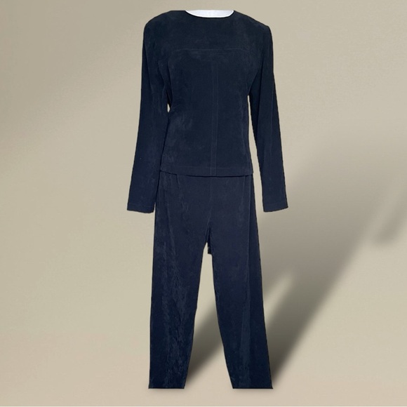 2 Pc Pantsuit Edgy Black Sueded Fabric Button Back 90’s Positive Attitude Size 8 - Picture 1 of 12